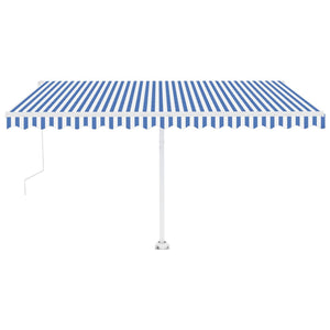 Automatisk markise med vindsensor og LED 450x350 cm blå og hvit