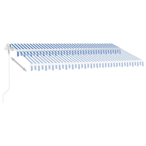 Automatisk markise med vindsensor og LED 450x350 cm blå og hvit