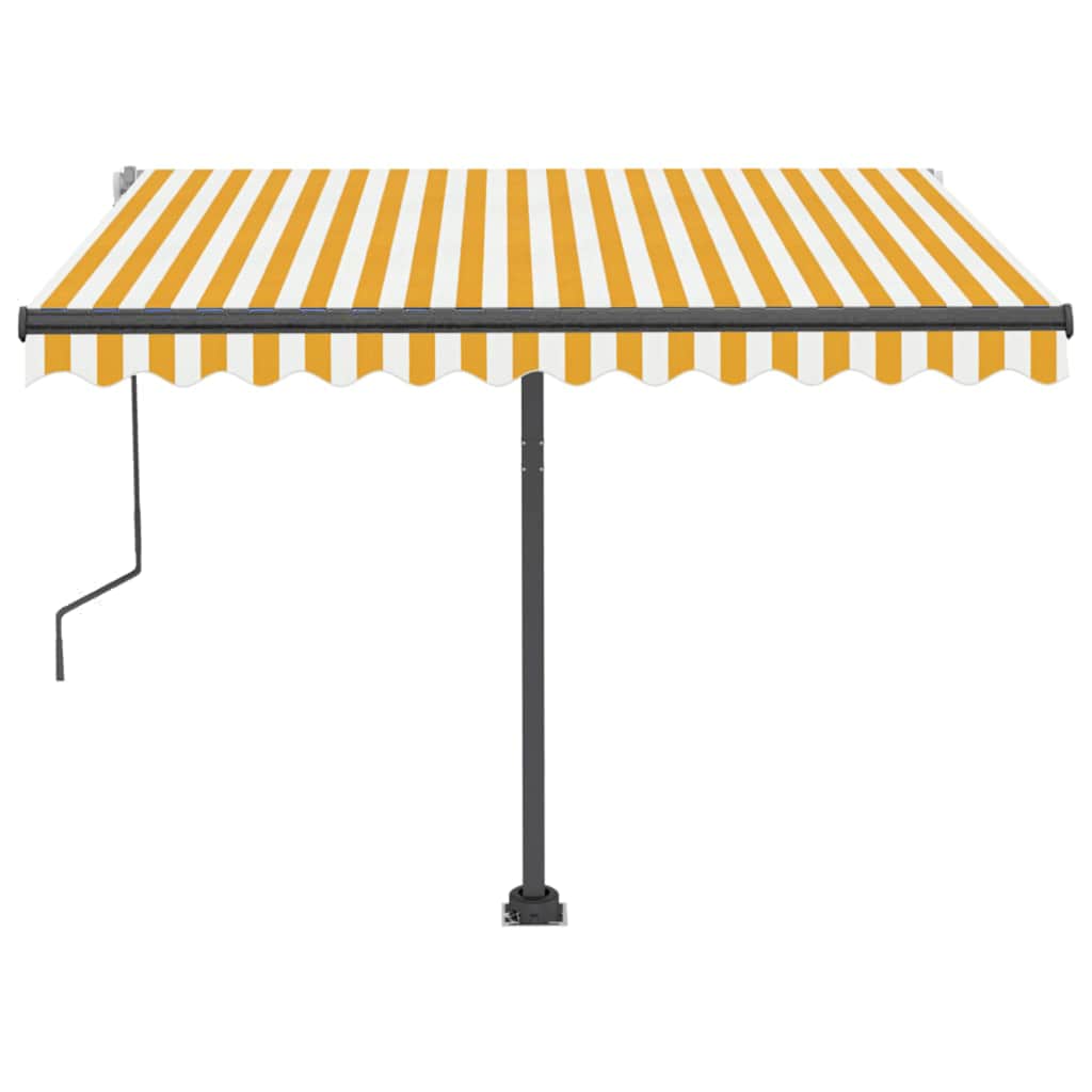 Manuell uttrekkbar markise med LED 300x250 cm gul og hvit