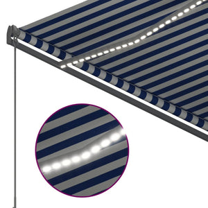 Automatisk markise med LED og vindsensor 300x250 cm blå og hvit