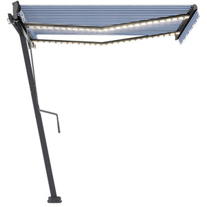 Automatisk markise med LED og vindsensor 350x250 cm blå og hvit