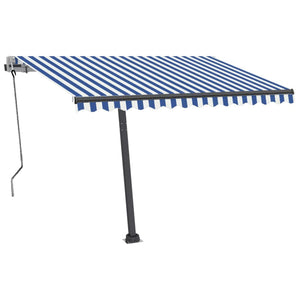 Automatisk markise med LED og vindsensor 350x250 cm blå og hvit