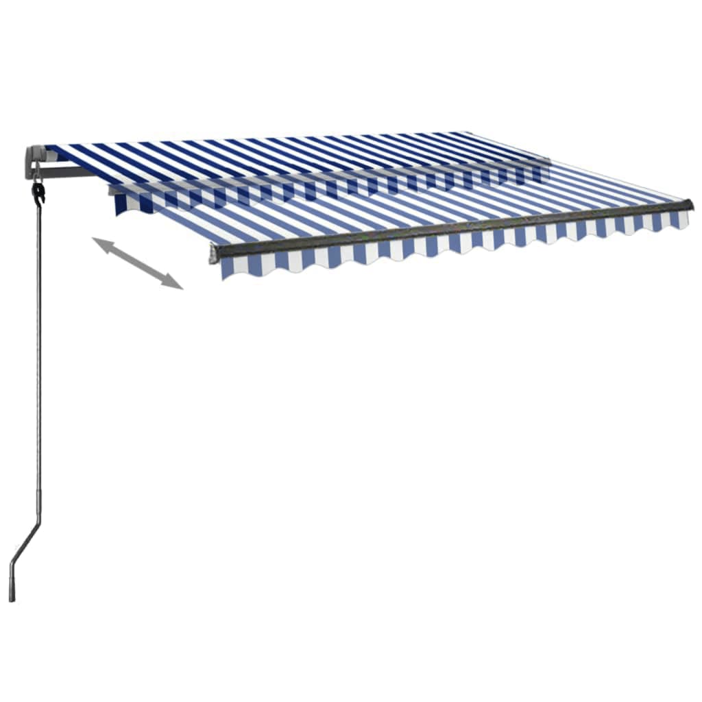 Automatisk markise med LED og vindsensor 350x250 cm blå og hvit