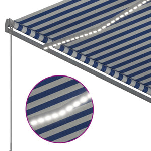 Automatisk markise med LED og vindsensor 350x250 cm blå og hvit