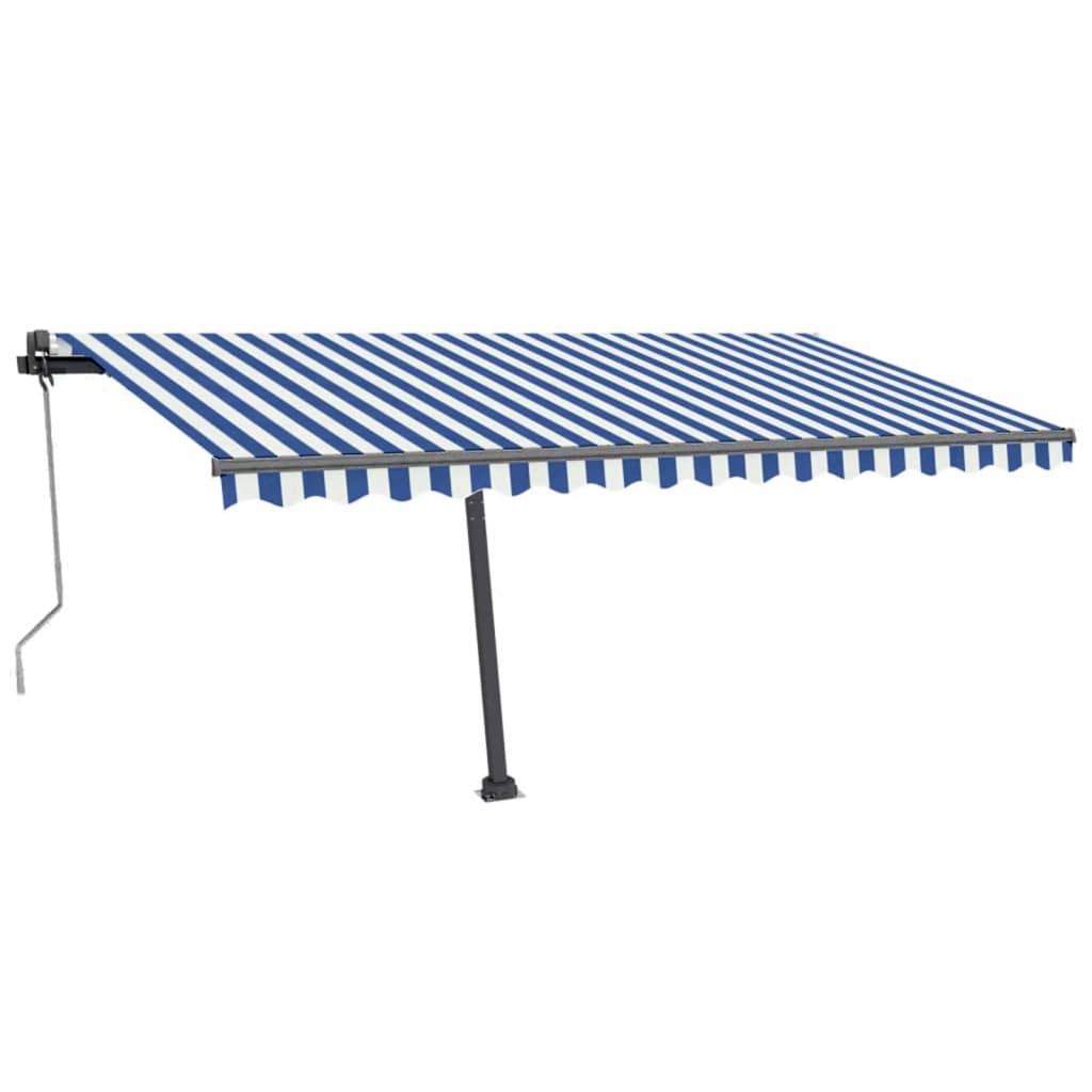 Automatisk markise med vindsensor og LED 450x300 cm blå og hvit