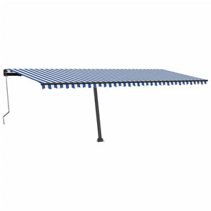 Automatisk markise med vindsensor og LED 600x300 cm blå og hvit