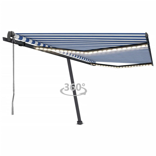 Automatisk markise med vindsensor og LED 400x350 cm blå og hvit