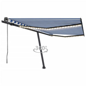 Automatisk markise med vindsensor og LED 400x350 cm blå og hvit