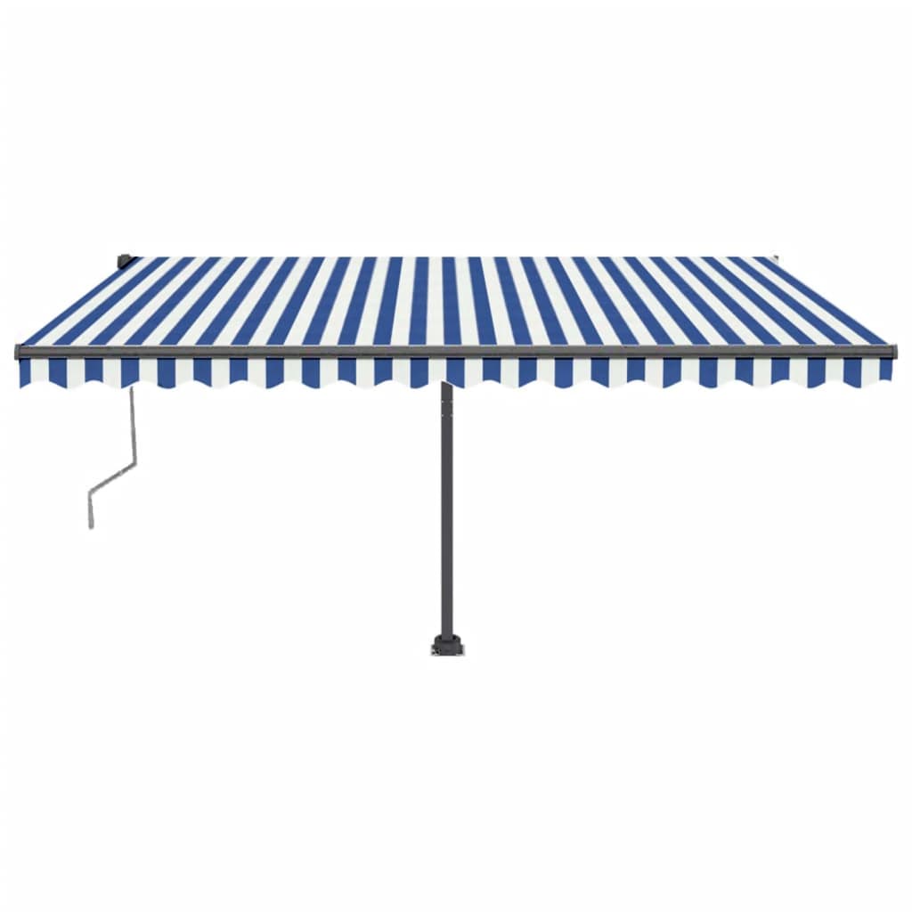 Automatisk markise med vindsensor og LED 400x350 cm blå og hvit
