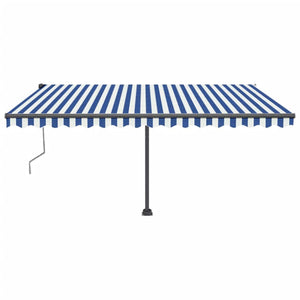 Automatisk markise med vindsensor og LED 400x350 cm blå og hvit