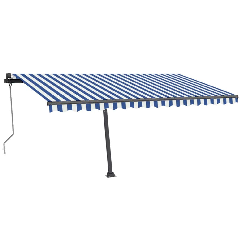 Automatisk markise med vindsensor og LED 400x350 cm blå og hvit