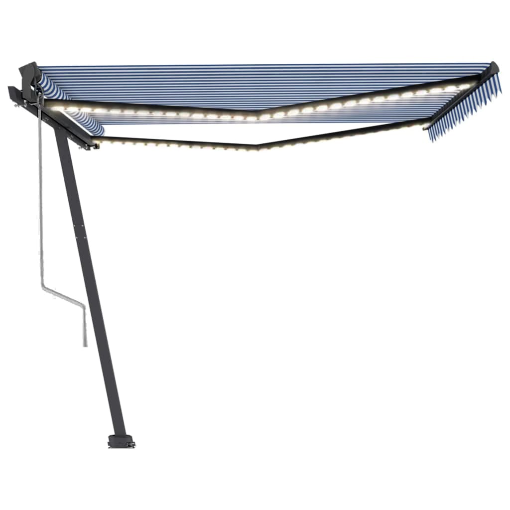 Automatisk markise med vindsensor og LED 400x350 cm blå og hvit