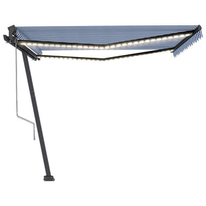 Automatisk markise med vindsensor og LED 400x350 cm blå og hvit