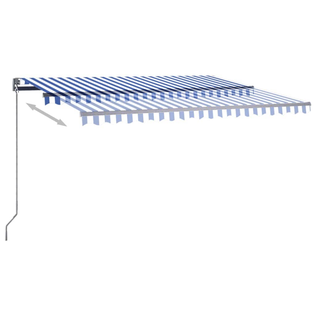Automatisk markise med vindsensor og LED 400x350 cm blå og hvit