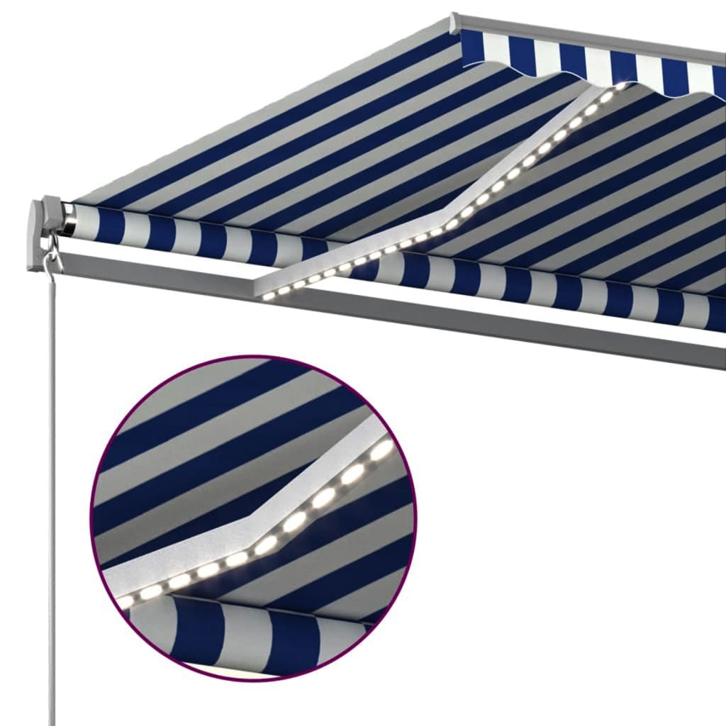 Automatisk markise med vindsensor og LED 400x350 cm blå og hvit