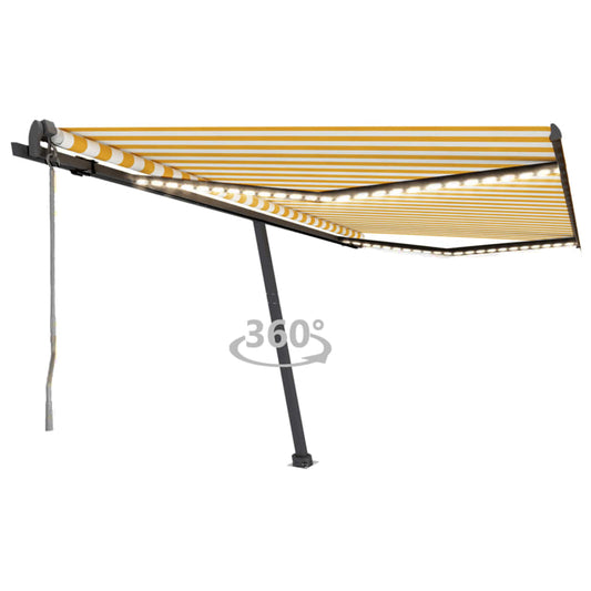 Automatisk markise med vindsensor og LED 400x350 cm gul/hvit