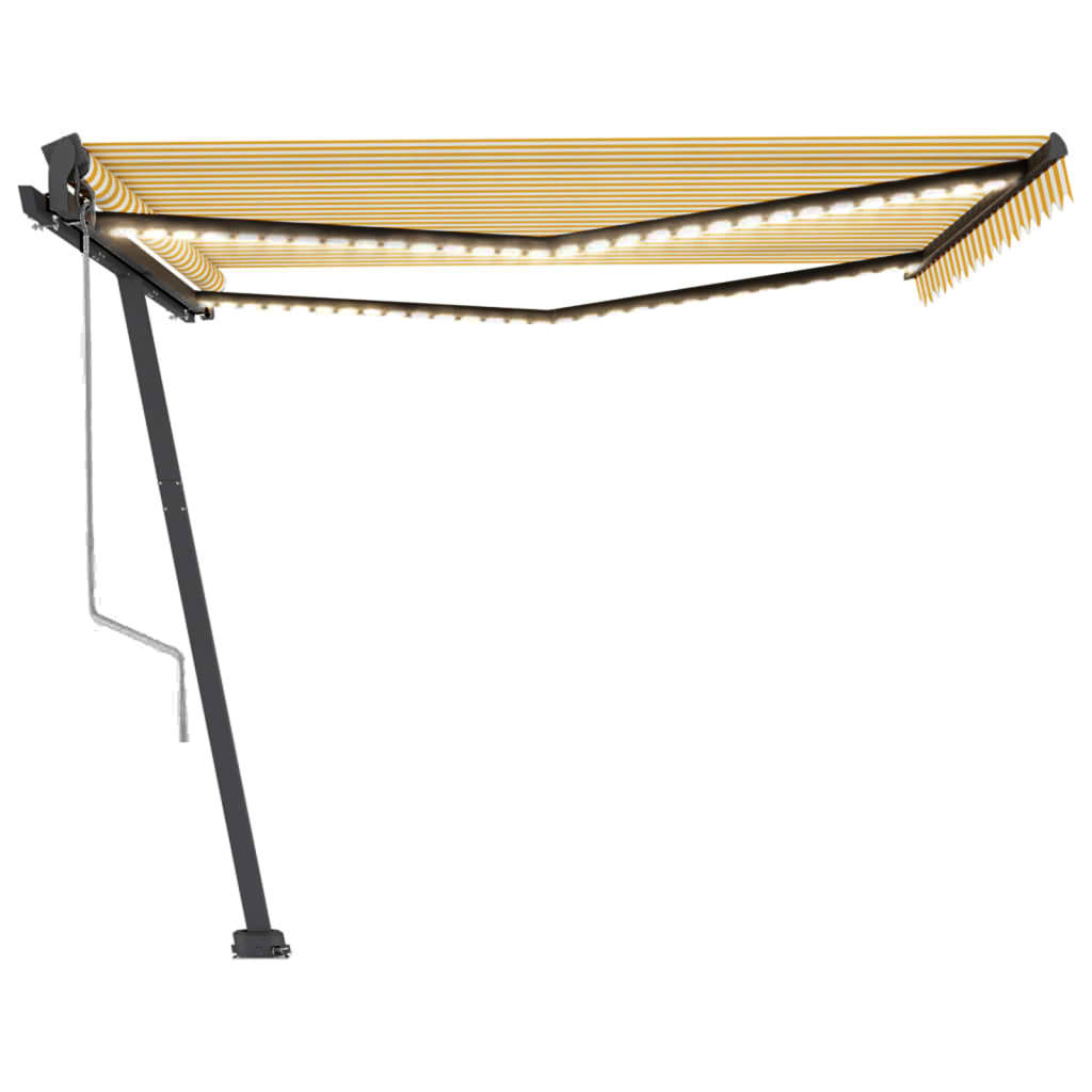 Automatisk markise med vindsensor og LED 400x350 cm gul/hvit