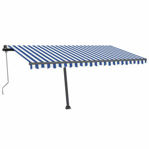 Automatisk markise med vindsensor og LED 450x350 cm blå og hvit