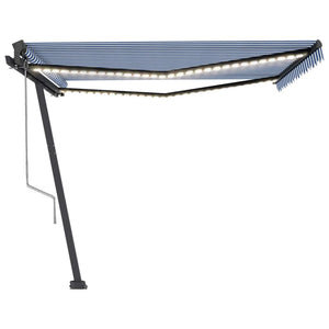 Automatisk markise med vindsensor og LED 450x350 cm blå og hvit