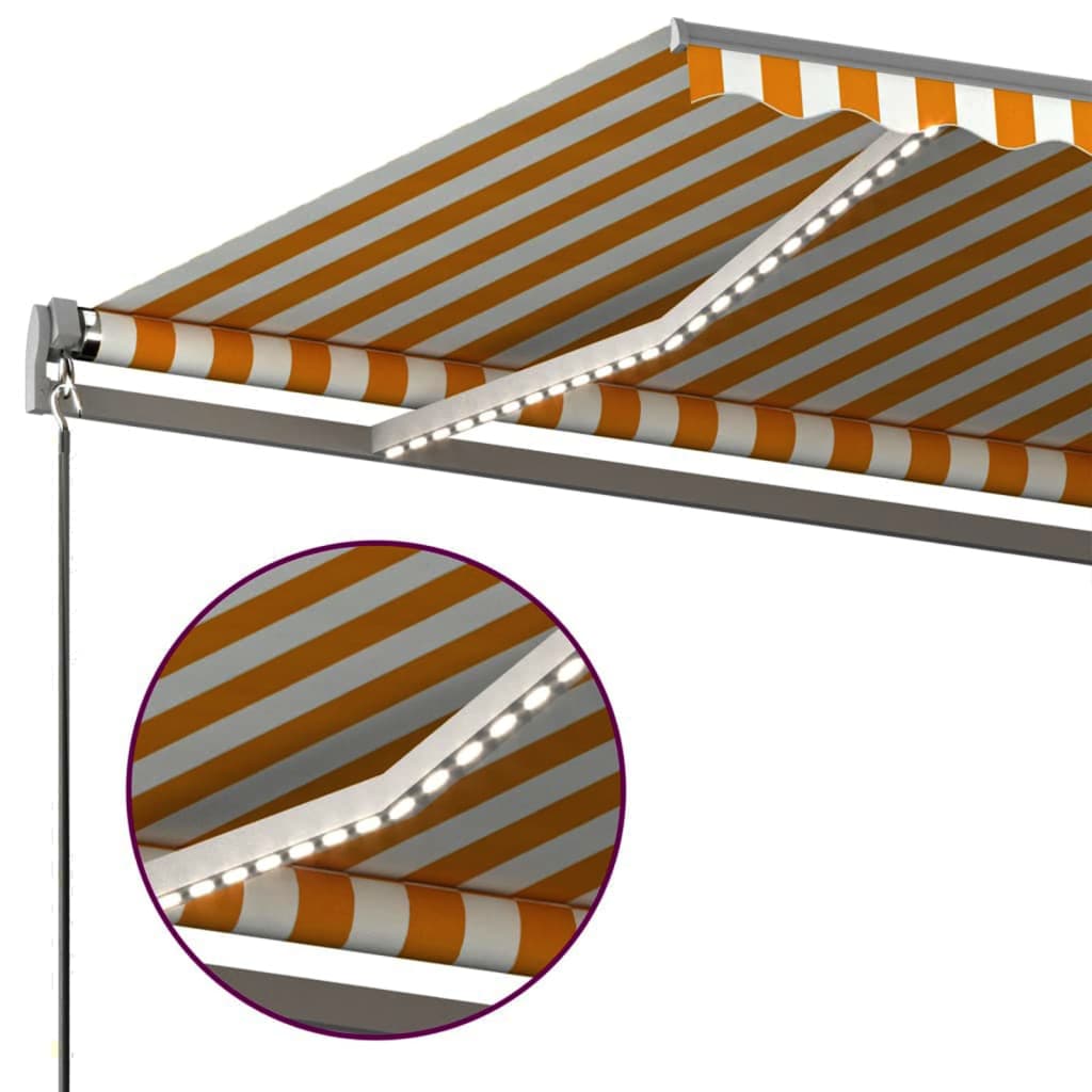 Automatisk markise med vindsensor og LED 450x350 cm gul/hvit