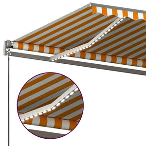 Automatisk markise med vindsensor og LED 450x350 cm gul/hvit