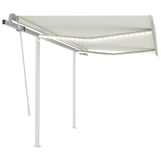 Manuell uttrekkbar markise med LED 3x2,5 m kremhvit