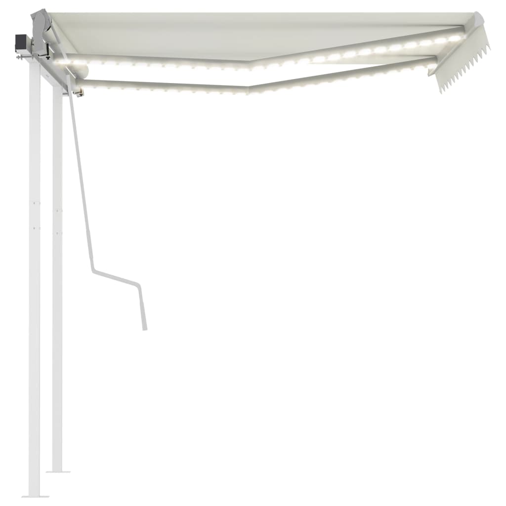 Manuell uttrekkbar markise med LED 3x2,5 m kremhvit