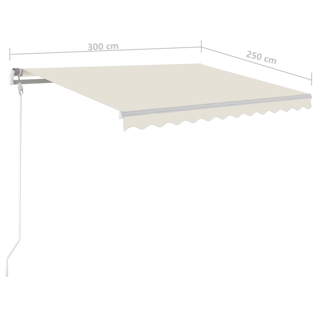 Manuell uttrekkbar markise med LED 3x2,5 m kremhvit