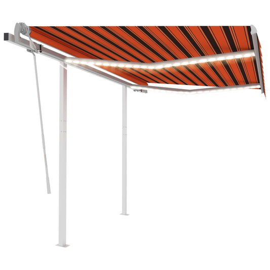 Manuell uttrekkbar markise med LED 3x2,5 m oransje og brun