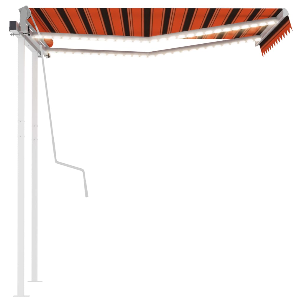 Manuell uttrekkbar markise med LED 3x2,5 m oransje og brun