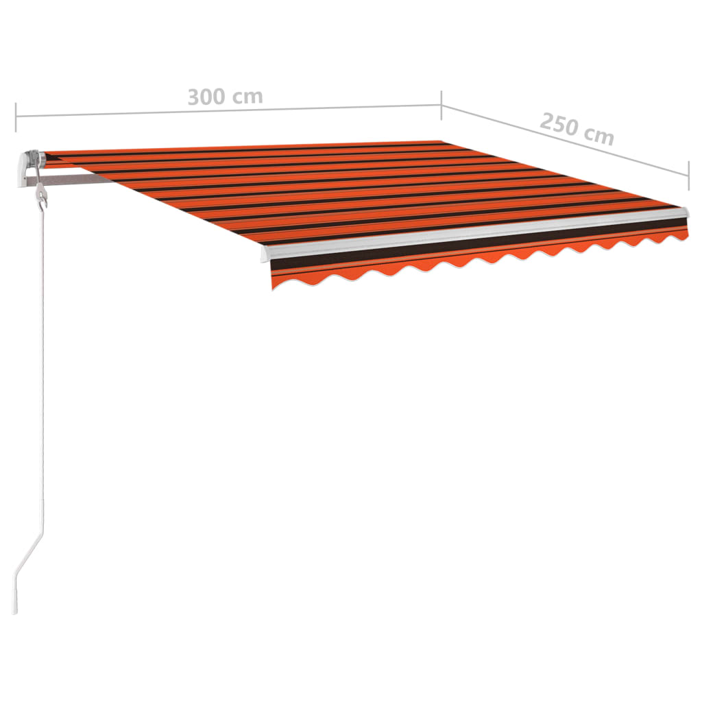 Manuell uttrekkbar markise med LED 3x2,5 m oransje og brun
