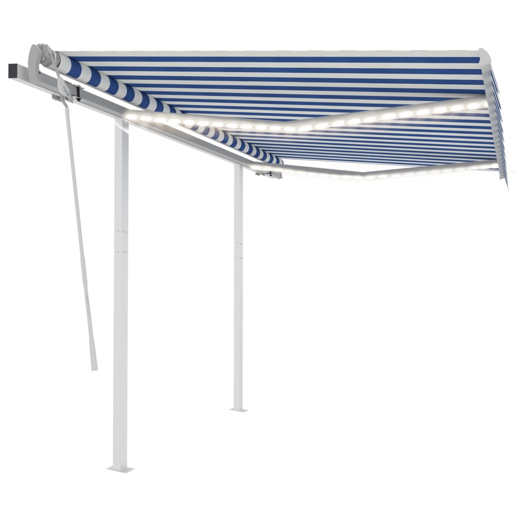 Manual retractable awning with LED 3.5x2.5 m blue and white