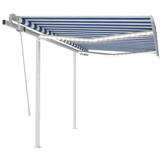 Manual retractable awning with LED 3.5x2.5 m blue and white