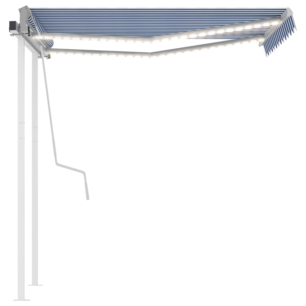 Manual retractable awning with LED 3.5x2.5 m blue and white