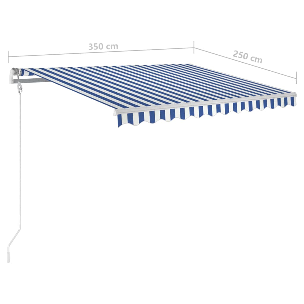 Manual retractable awning with LED 3.5x2.5 m blue and white