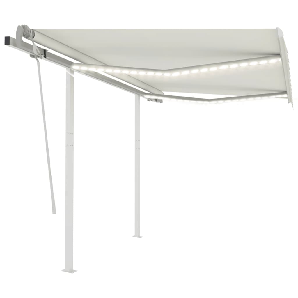 Manual retractable awning with LED 3.5x2.5 m cream white