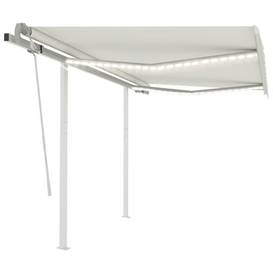 Manual retractable awning with LED 3.5x2.5 m cream white