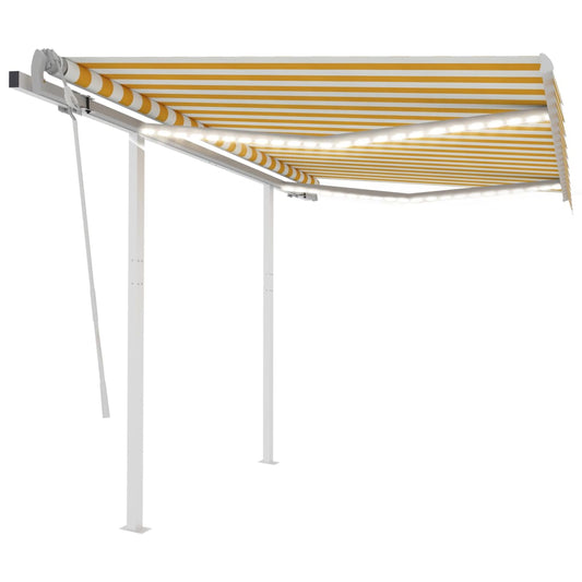Manual retractable awning with LED 3.5x2.5 m yellow and white