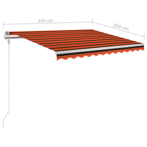 Manuell uttrekkbar markise med LED 3,5x2,5 m oransje og brun