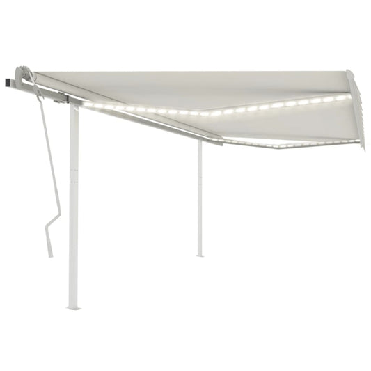 Manuell uttrekkbar markise med LED 4,5x3 m kremhvit