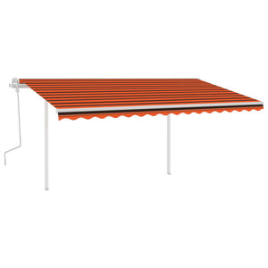Manuell uttrekkbar markise med stolper 4x3,5 m oransje og brun