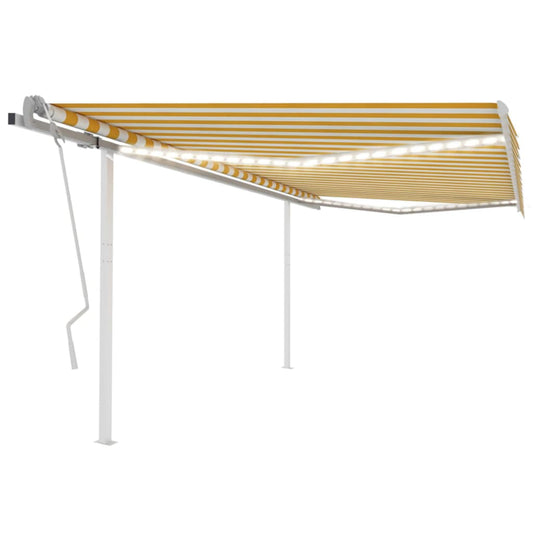 Manual retractable awning with LED 4x3.5 m yellow and white