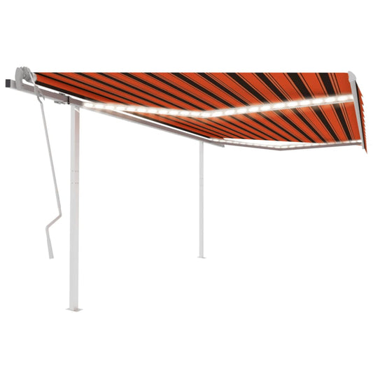 Manual retractable awning with LED 4x3.5 m orange and brown
