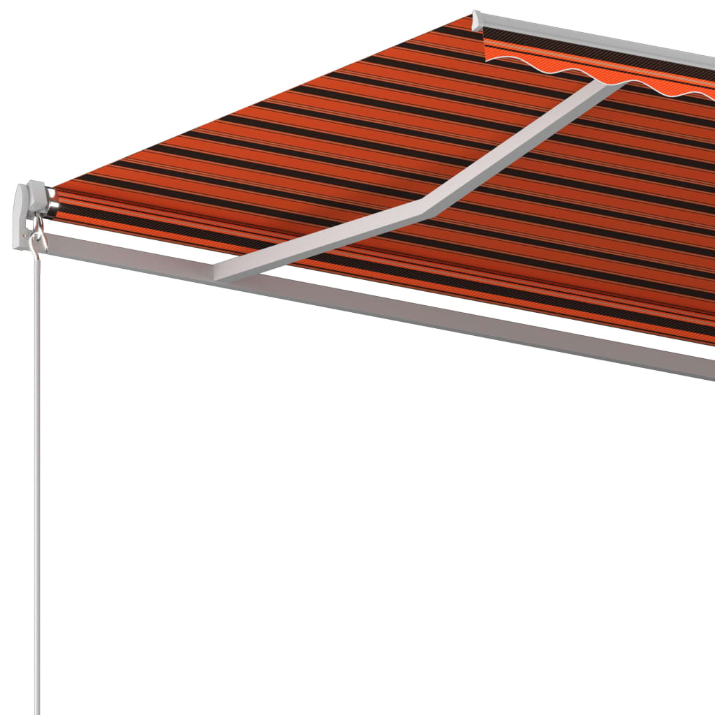 Automatisk uttrekkbar markise med stolper 4,5x3,5 m oransje og brun