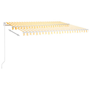 Automatisk markise med vindsensor og LED 4,5x3,5 m gul og hvit