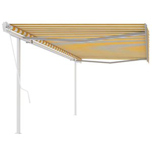 Automatic retractable awning with poles 5x3.5 m yellow and white