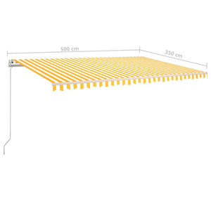 Automatic retractable awning with poles 5x3.5 m yellow and white
