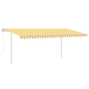 Automatic retractable awning with poles 5x3.5 m yellow and white