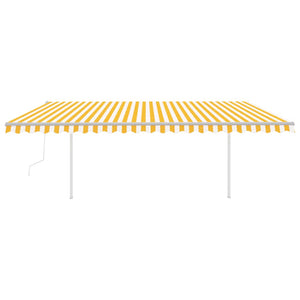 Automatic retractable awning with poles 5x3.5 m yellow and white
