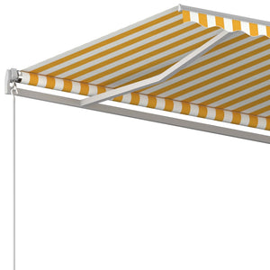 Automatic retractable awning with poles 5x3.5 m yellow and white